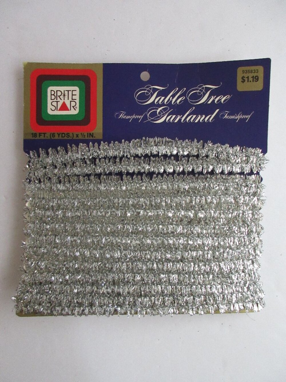 Brite Star Table Tree Mini Garland Silver 18 ft x 1/2" NEW on Card Vintage